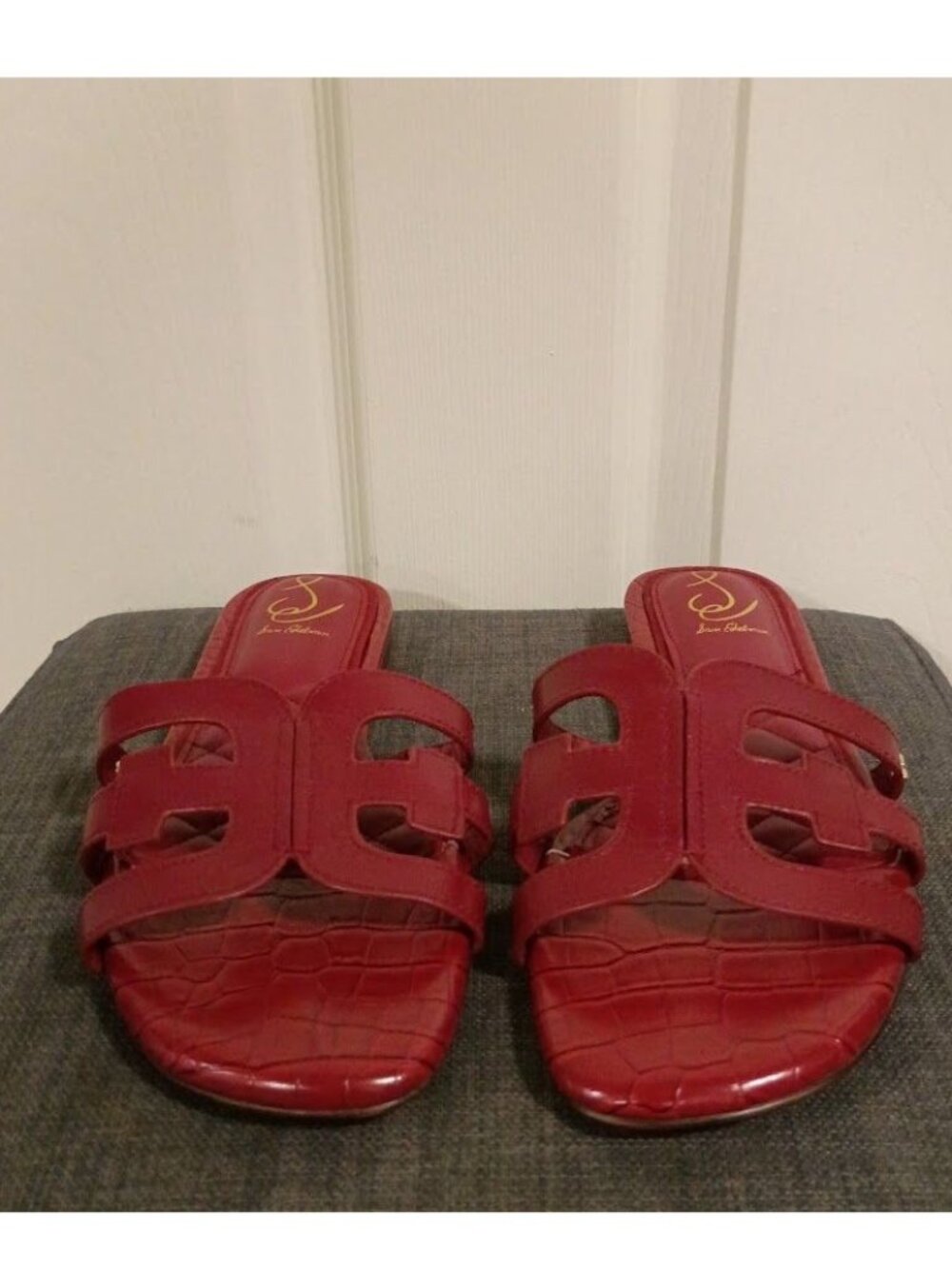 Sam Edelman Womens Red Crocodile-Embossed Slip-On Sandals Size 9.5 / 10 - Picture 5 of 7